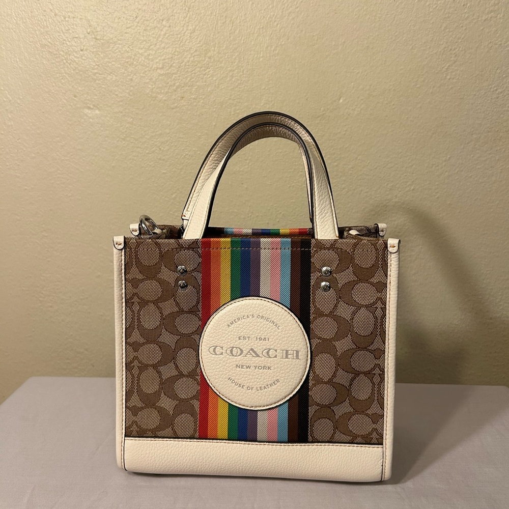 Coach - Dempsey Tote 22 in Signature Jacquard with Multicolor Stripe Monogram